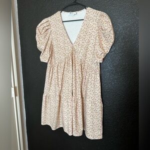 Hyacinth House Tuckernuck Floral Follie Puff Sleeve Tiered Mini Dress size L